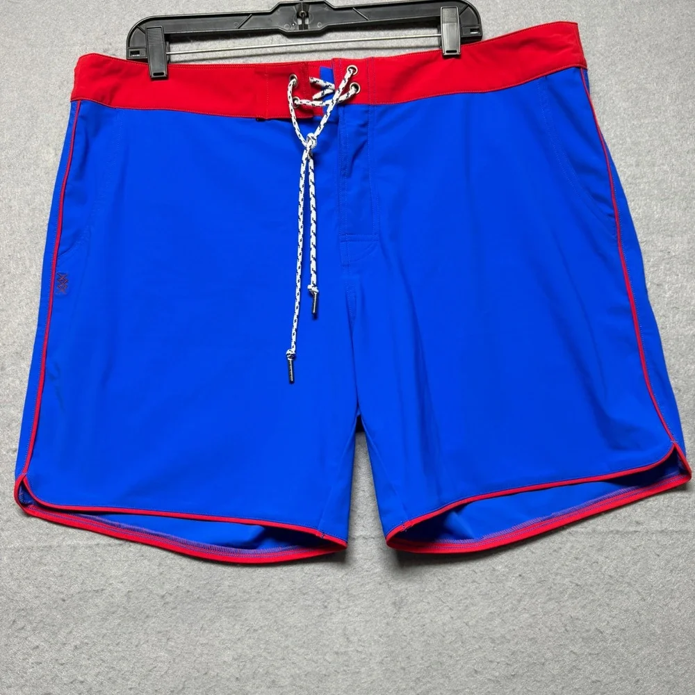 Rhone Mens Blue Red Colorblock Board Shorts Swim Trunks Size 38x7 RN141364